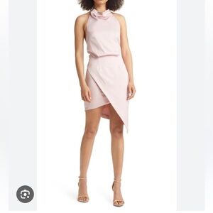 elliatt camo light pink asymmetrical mock neck satin draped mini dress small new